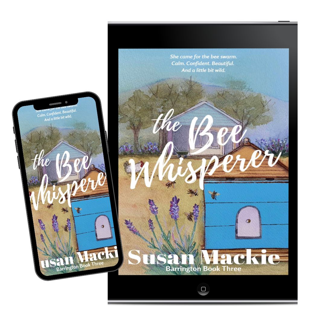 ebook and iphone image of The Bee Whisperer small town romance book with stunning original watercolour art on cover by Fiona Hayes.