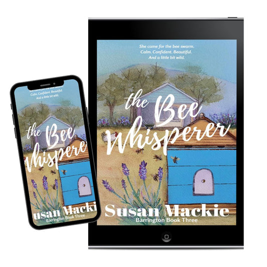 ebook and iphone image of The Bee Whisperer small town romance book with stunning original watercolour art on cover by Fiona Hayes.