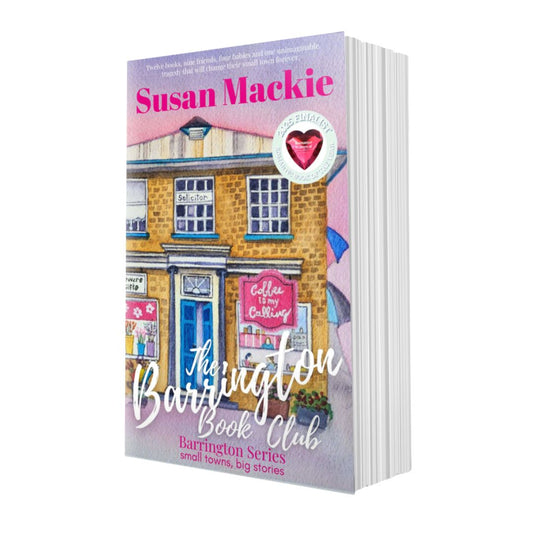 Book titled 'The Barrington Book Club' by Susan Mackie with a colorful cover design and the RUBY Finalist 2025 badge.